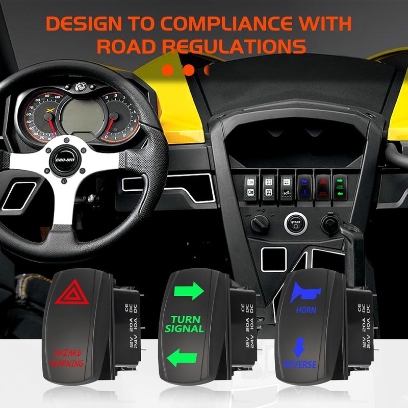 ISINFLASH UTV Turn Signal Kit with Horn, Universal Street Legal Set with Rocker Switch Hazard Lights Flasher Relay Compatible with Polaris RZR Ranger Turbo Can-Am Golf Carts Kawasaki Teryx - Image 3